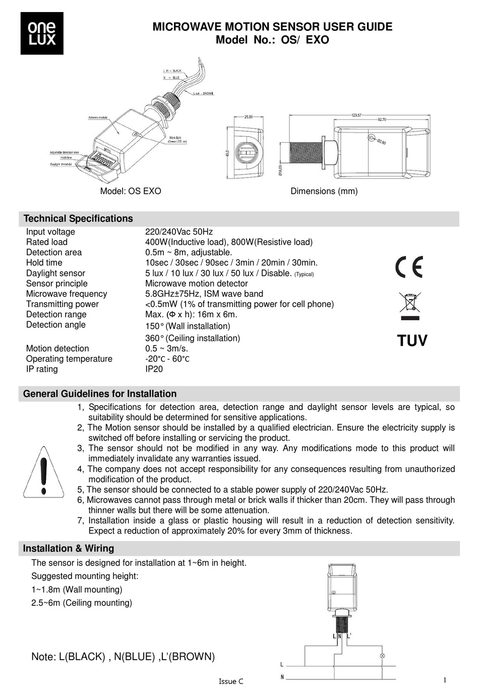 ONE LUX ONESENSE EXO USER MANUAL Pdf Download ManualsLib