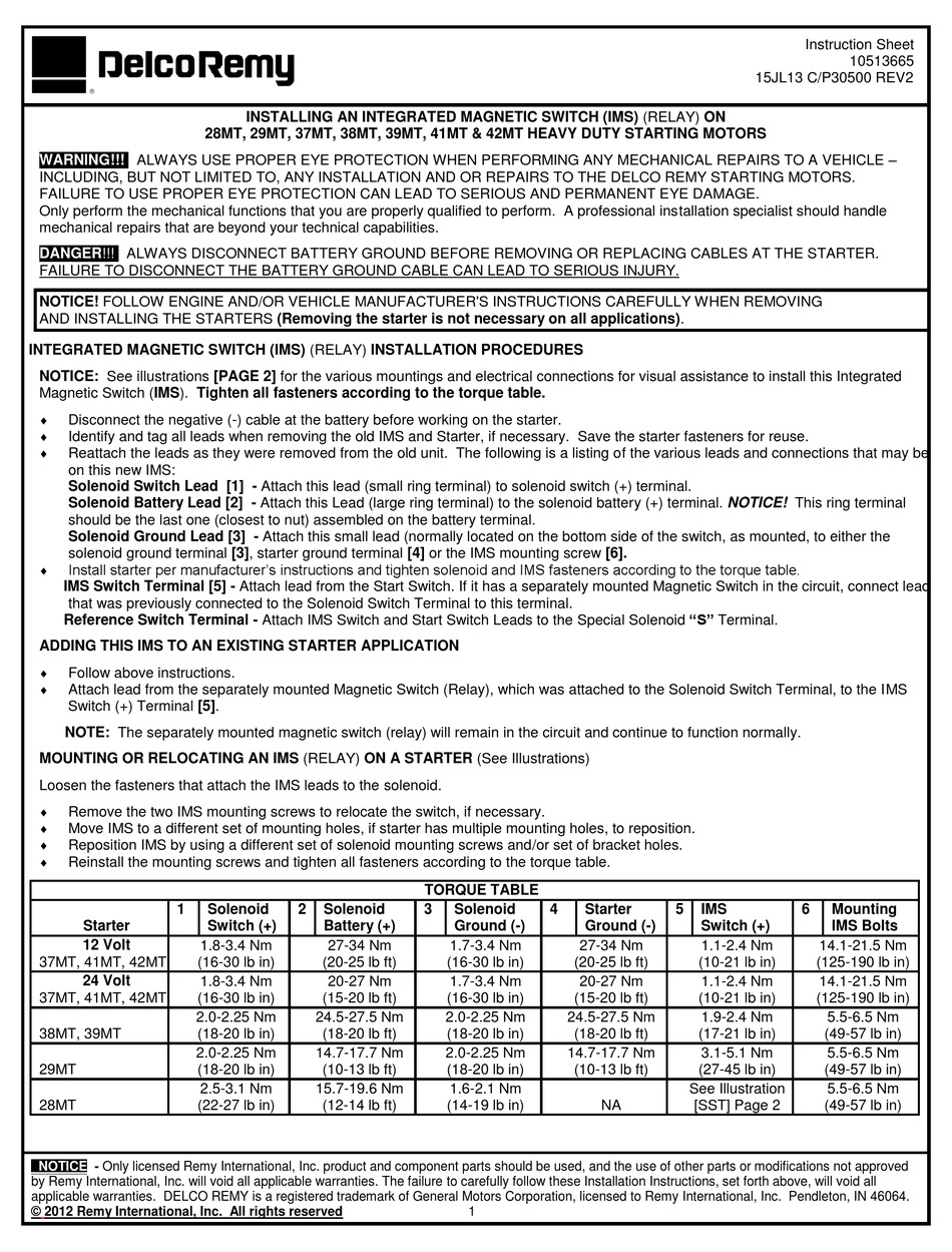 DELCO REMY 28MT INSTRUCTION SHEET Pdf Download ManualsLib