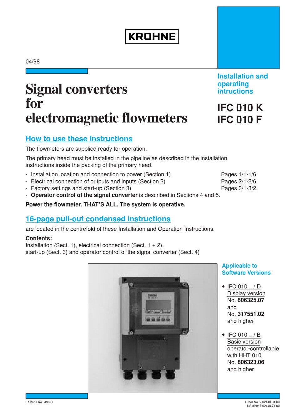 Krohne Ifc 010 K Installation And Operating Intructions Pdf Download Manualslib