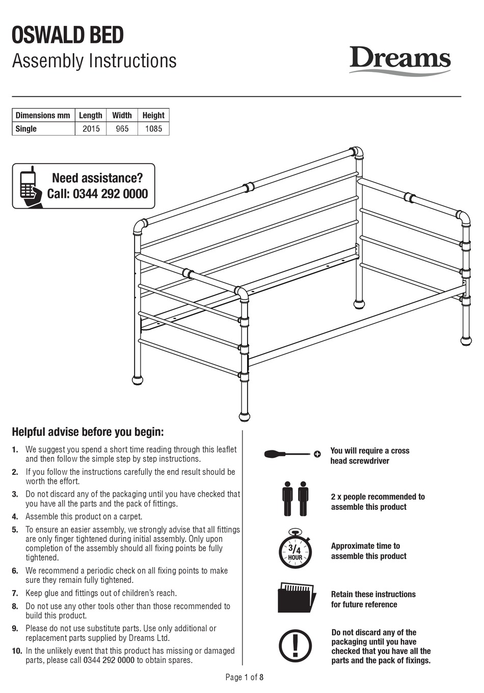 dreams-oswald-bed-assembly-instructions-manual-pdf-download-manualslib