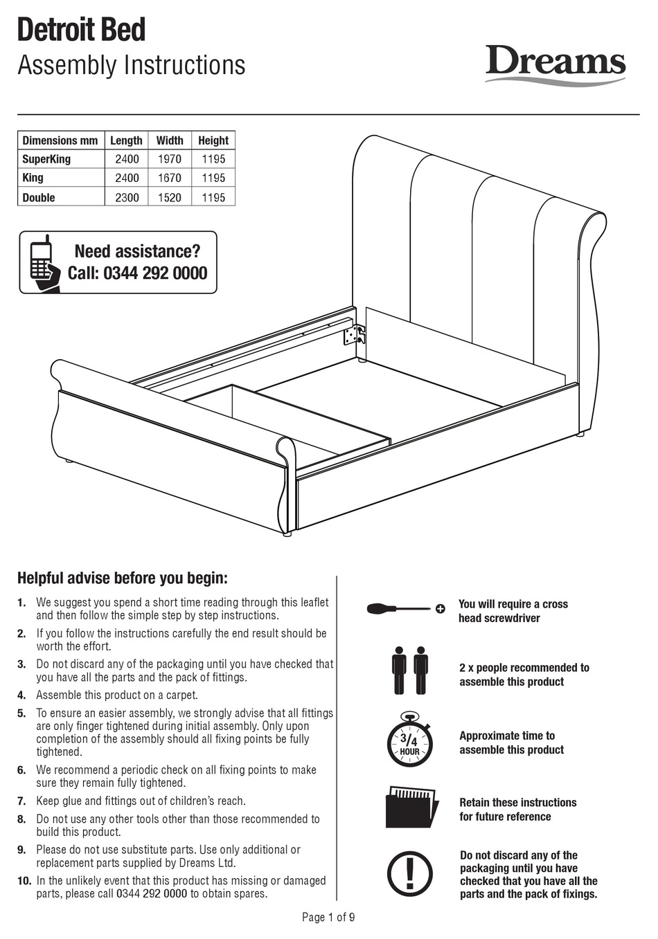 Dreams Detroit Bed Assembly Instructions Manual Pdf Download Manualslib