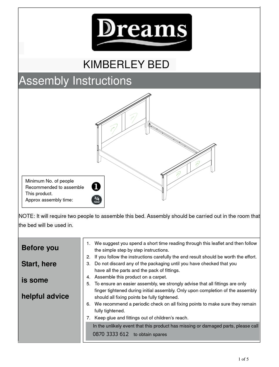 DREAMS KIMBERLEY BED ASSEMBLY INSTRUCTIONS Pdf Download ManualsLib
