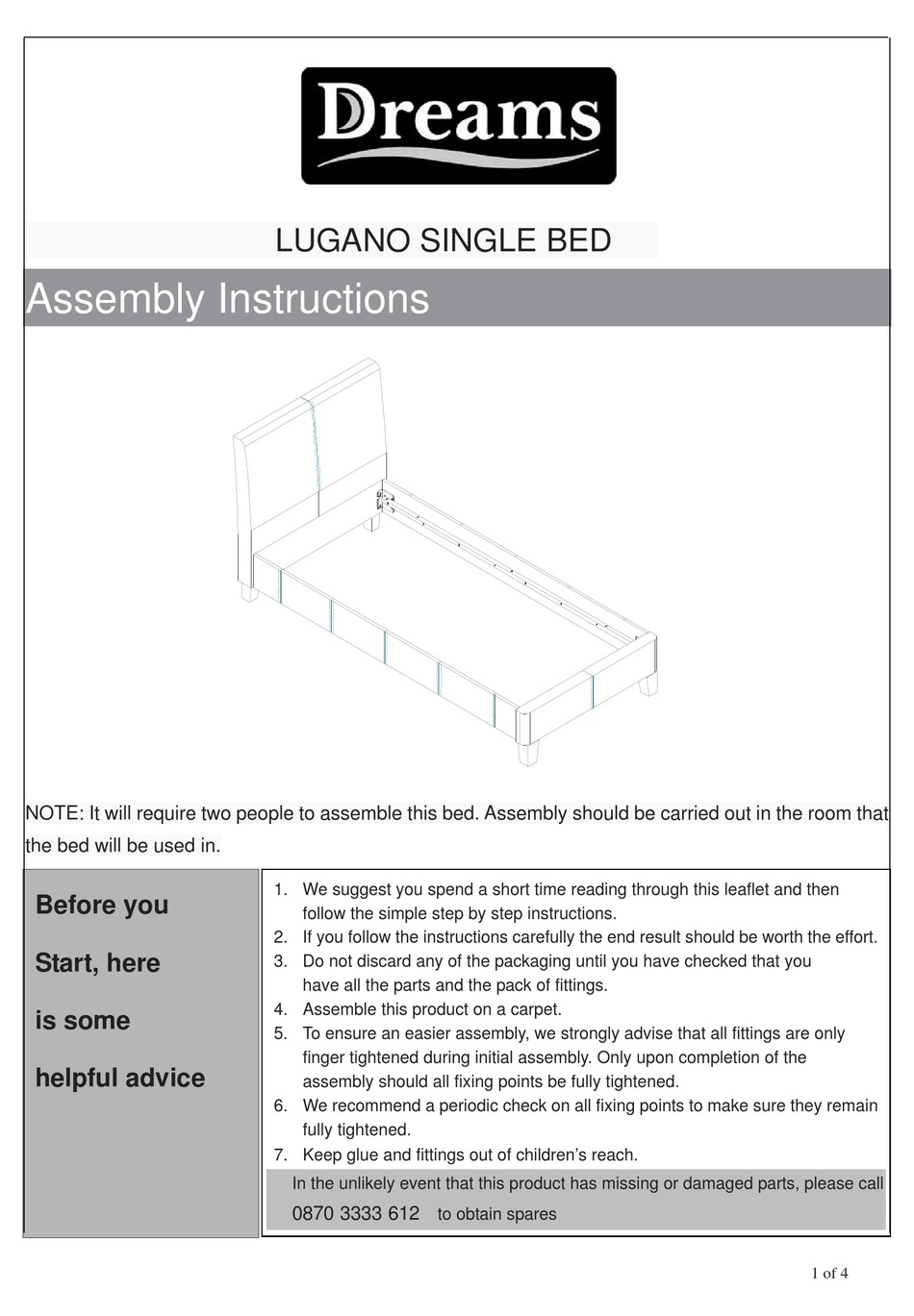 DREAMS LUGANO SINGLE BED ASSEMBLY INSTRUCTIONS Pdf Download ManualsLib