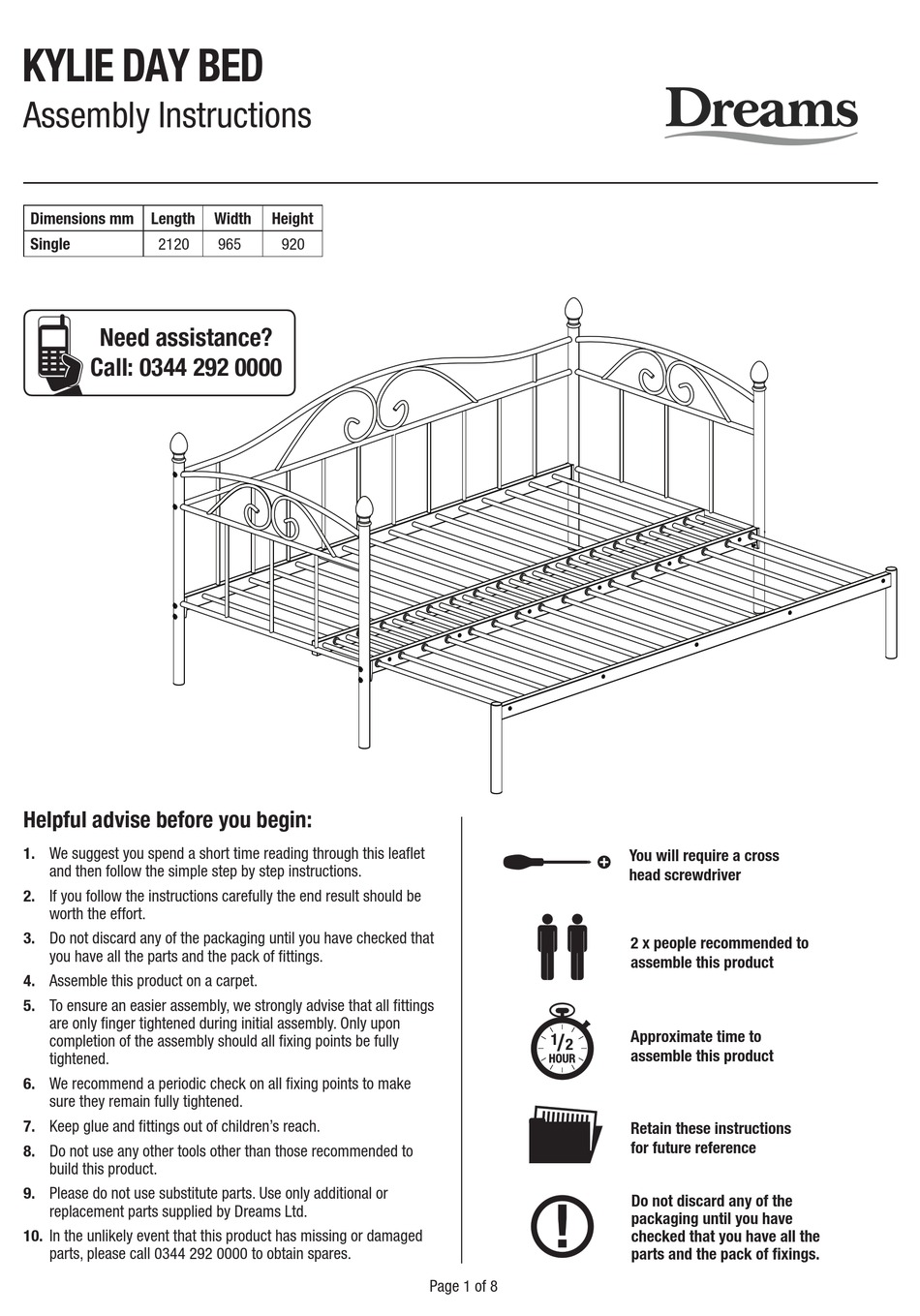 DREAMS KYLIE DAY BED ASSEMBLY INSTRUCTIONS MANUAL Pdf Download ManualsLib