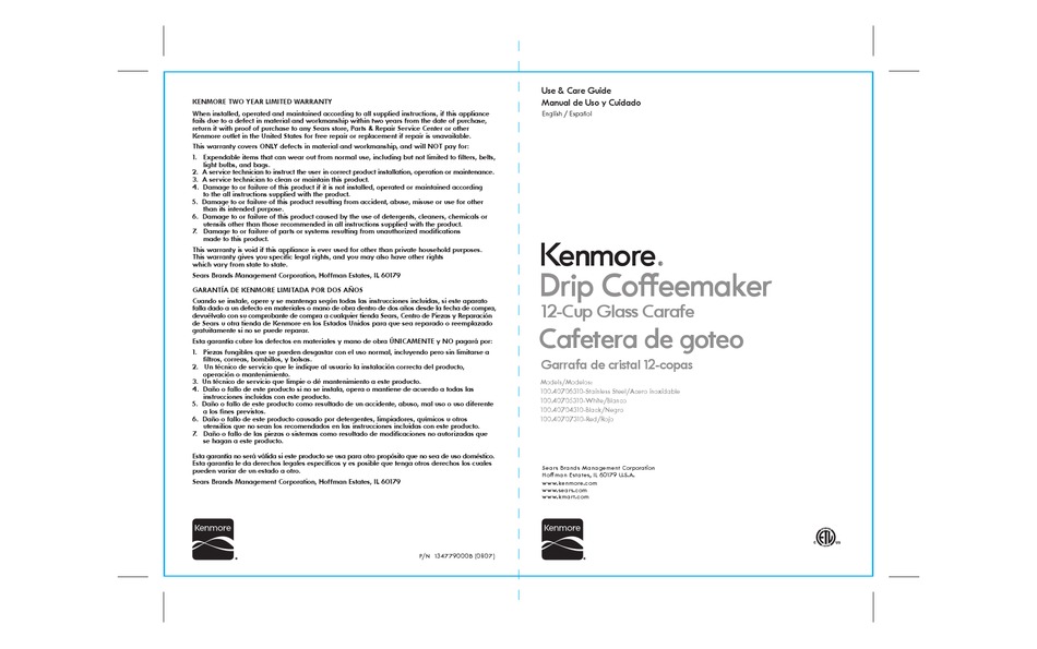 KENMORE 100.40706310 USE \u0026 CARE MANUAL Pdf Download | ManualsLib