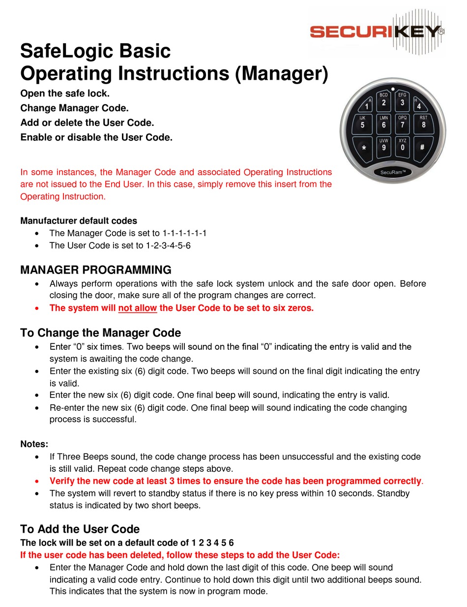 SECURAM SAFELOGIC BASIC OPERATING INSTRUCTIONS Pdf Download ManualsLib