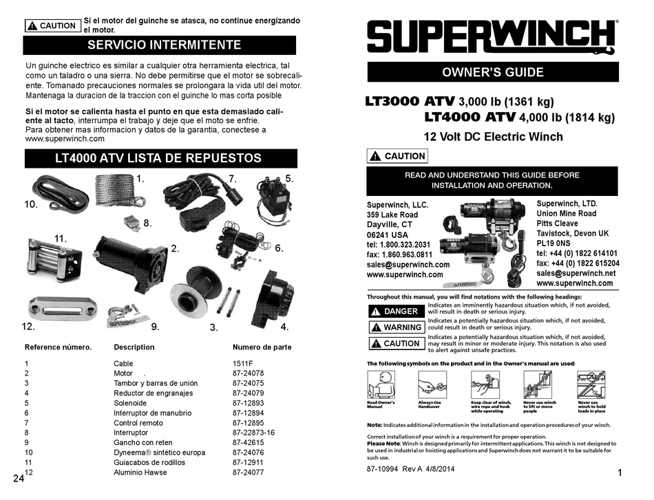 Superwinch Lt3000 Owners Manual Pdf Download Manualslib