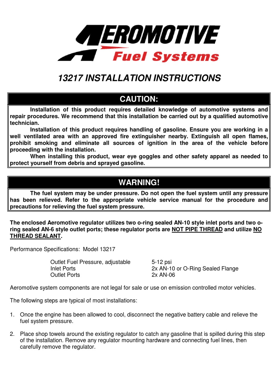 AEROMOTIVE 13217 INSTALLATION INSTRUCTIONS Pdf Download ManualsLib