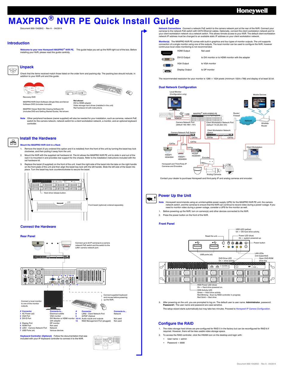 HONEYWELL MAXPRO NVR PE QUICK INSTALL MANUAL Pdf Download | ManualsLib