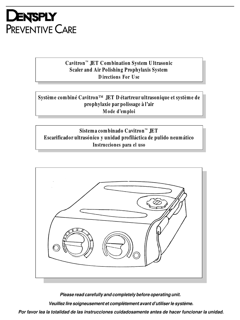 DENTSPLY CAVITRON JET DIRECTIONS FOR USE MANUAL Pdf Download ManualsLib
