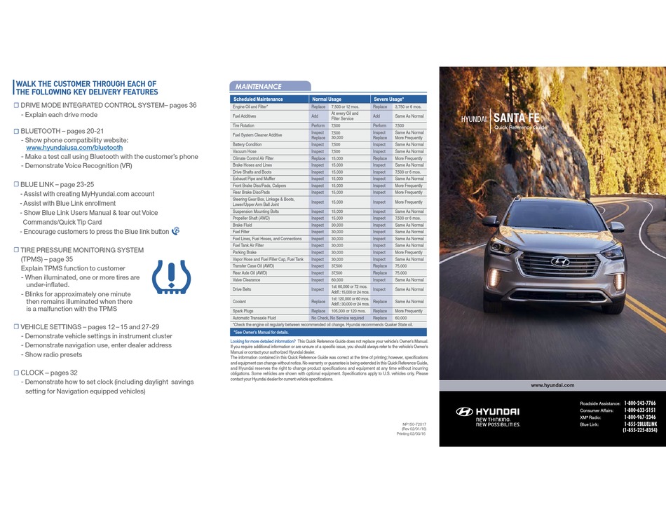 HYUNDAI SANTA FE 2016 QUICK REFERENCE MANUAL Pdf Download  ManualsLib