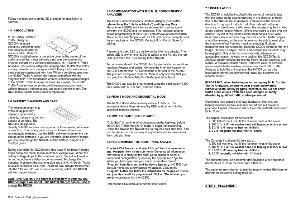 MHCORBIN NC300 OPERATION MANUAL Pdf Download | ManualsLib