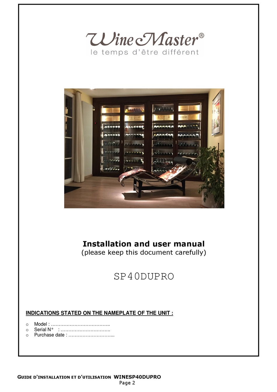 WINEMASTER SP40DUPRO INSTALLATION AND USER MANUAL Pdf Download ManualsLib