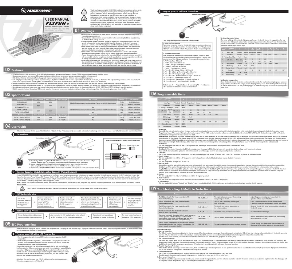 HOBBYWING FLYFUN 120A OPTO V5 USER MANUAL Pdf Download ManualsLib