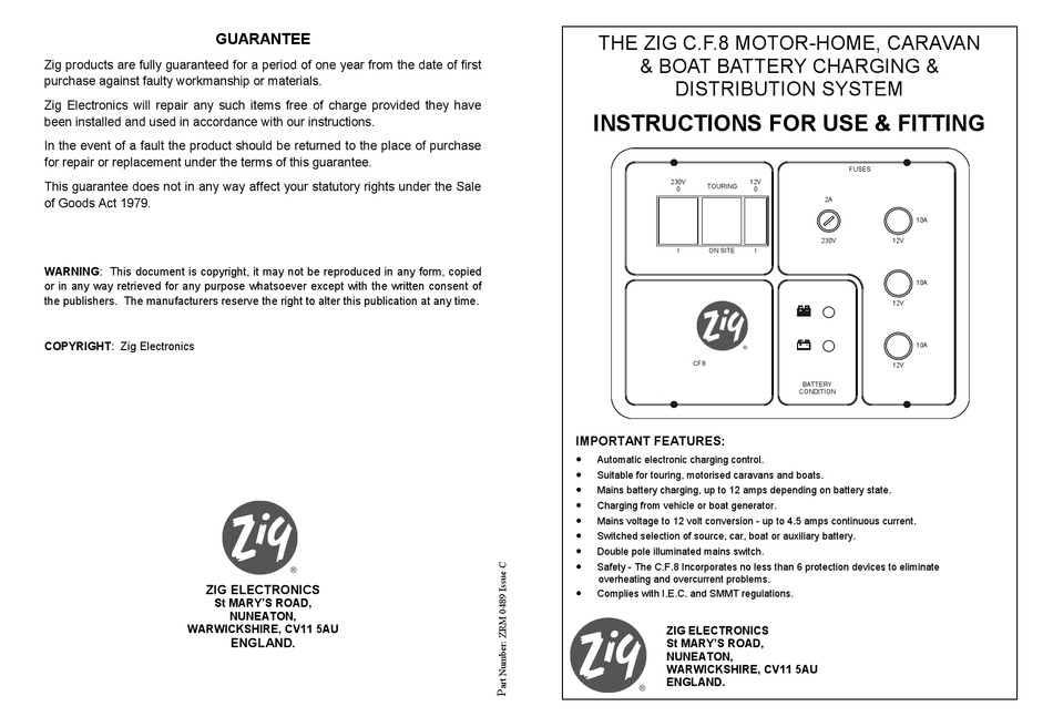Zig C F 8 Instructions For Use And, Zig Unit Cf8 Wiring Diagram