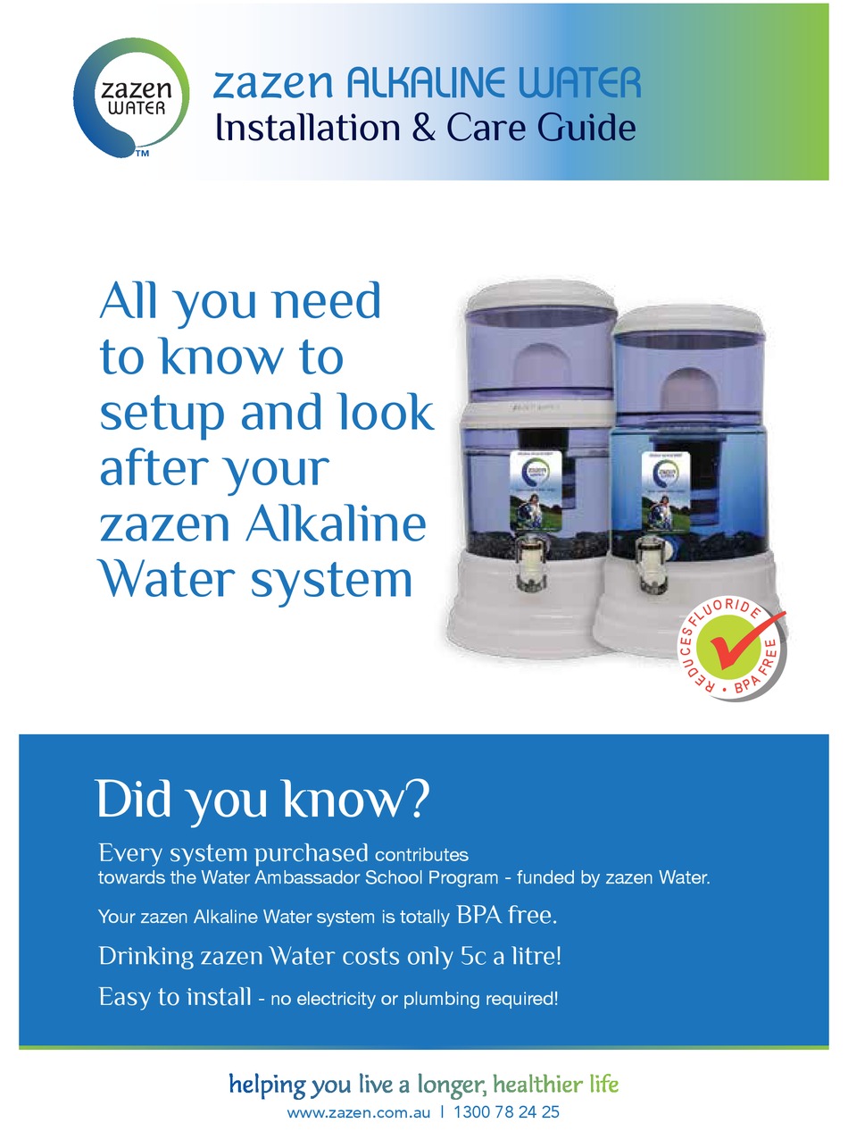 ZAZEN ALKALINE WATER INSTALLATION MANUAL Pdf Download ManualsLib