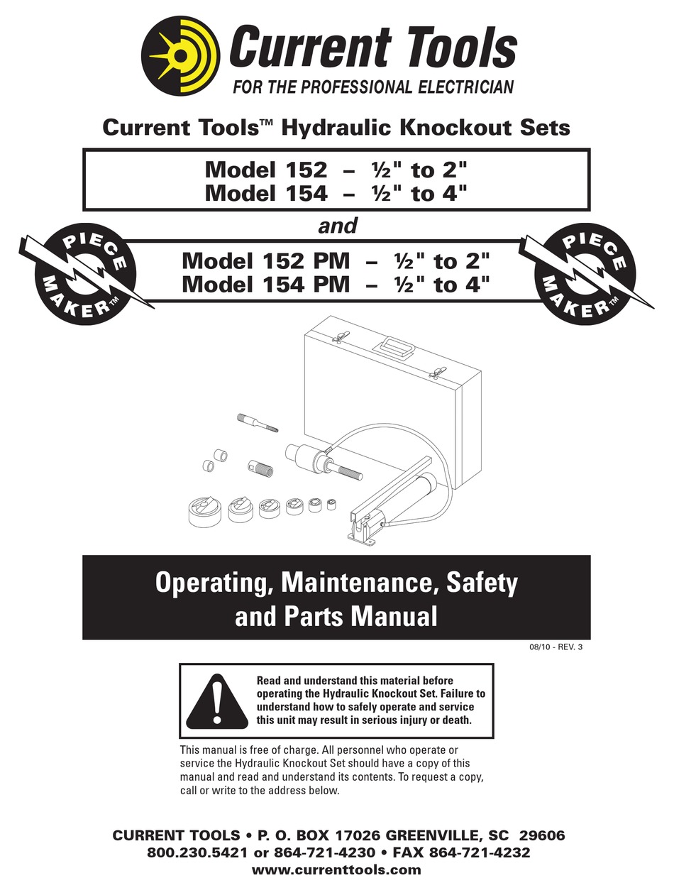 Current Tools 152 Operating Maintenance Safety And Parts Manual Pdf Download Manualslib