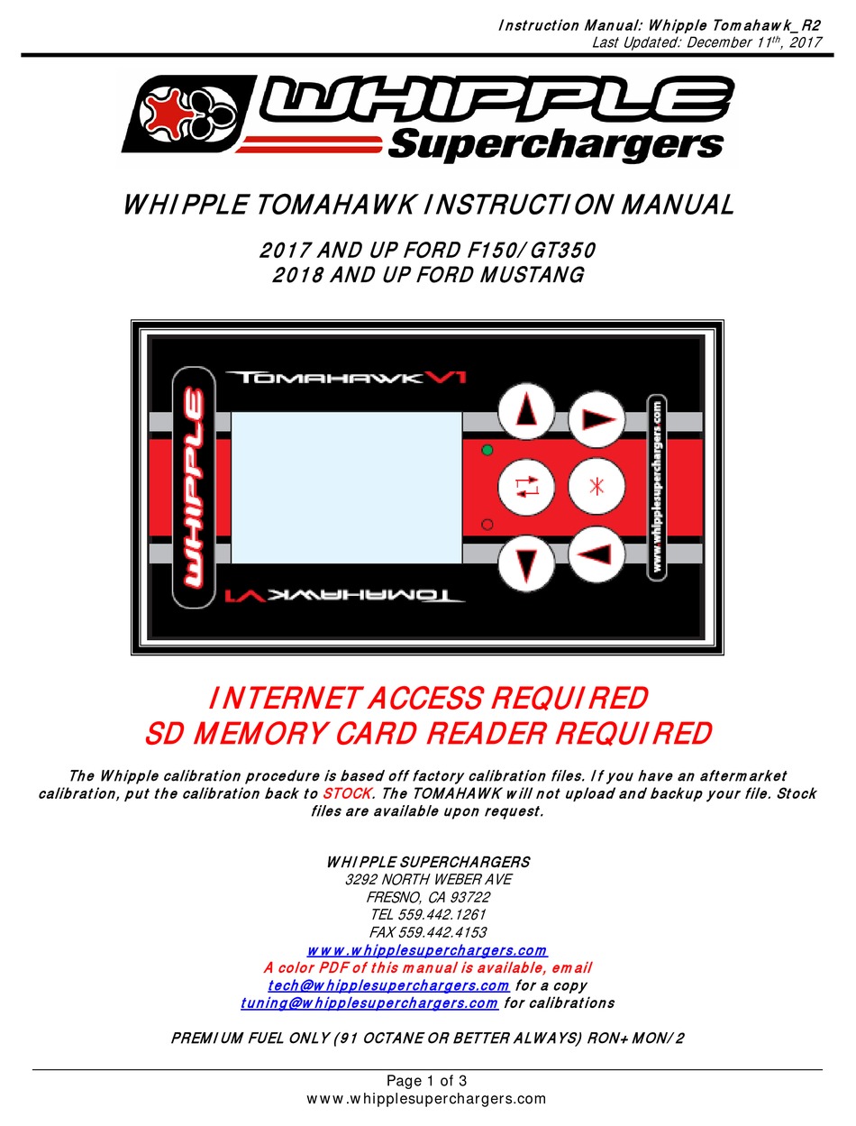WHIPPLE TOMAHAWK V1 INSTRUCTION MANUAL Pdf Download ManualsLib