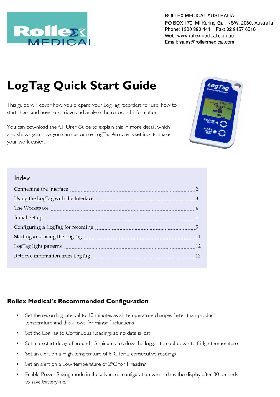 ROLLEX MEDICAL LOGTAG QUICK START MANUAL Pdf Download ManualsLib
