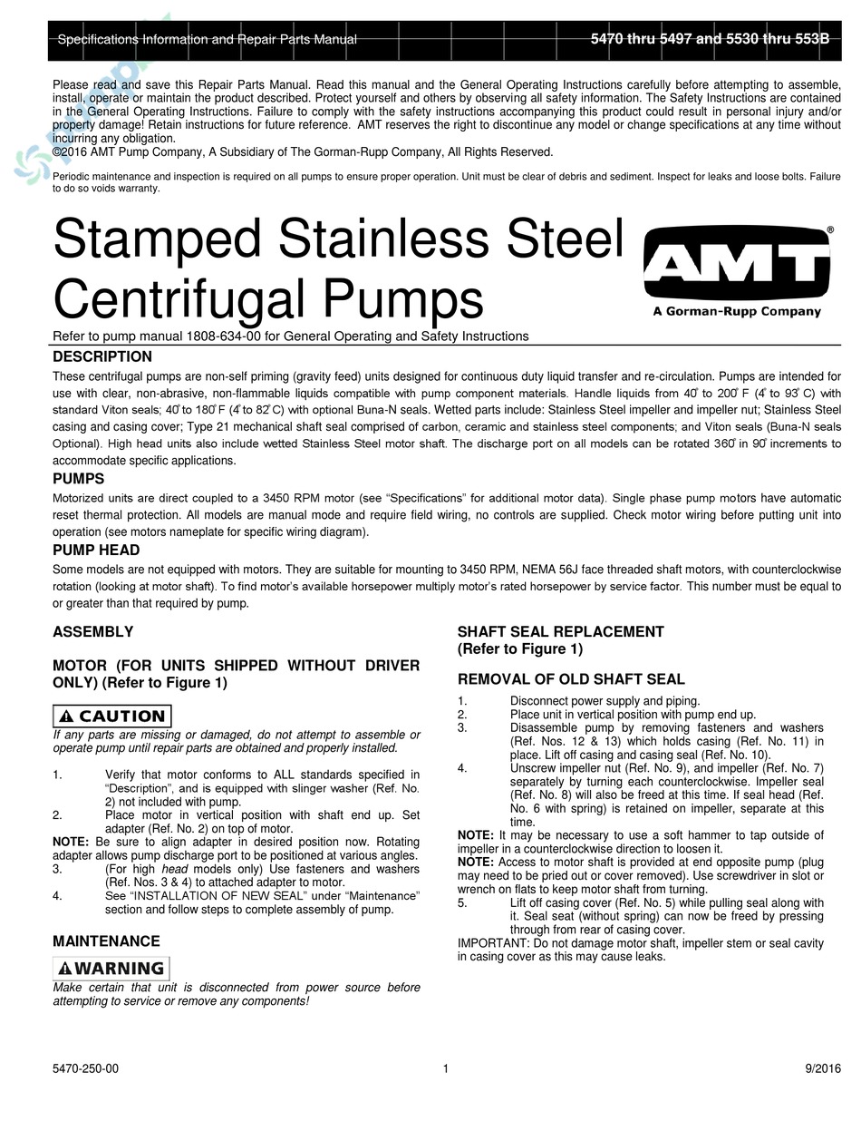 AMT 5497 SPECIFICATIONS INFORMATION AND REPAIR PARTS MANUAL Pdf