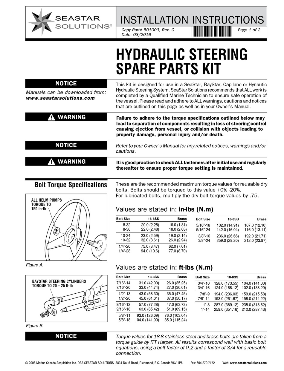 SEASTAR SOLUTIONS HP6031 INSTALLATION INSTRUCTIONS Pdf Download