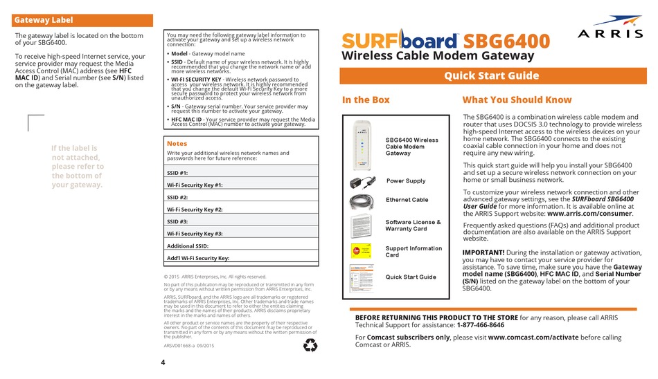 ARRIS SURFBOARD SBG6400 QUICK START MANUAL Pdf Download ManualsLib