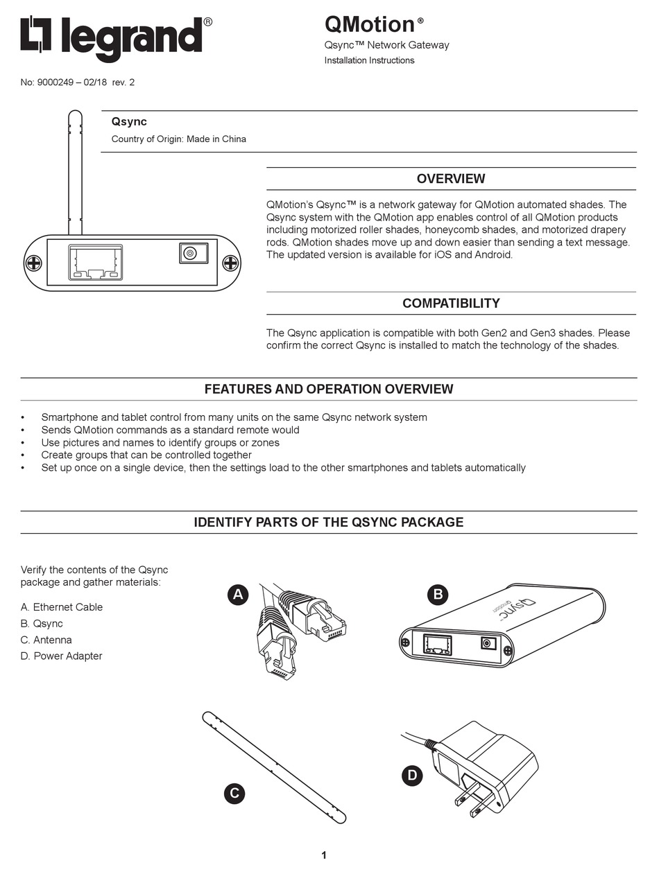 LEGRAND QMOTION QSYNC INSTALLATION INSTRUCTIONS MANUAL Pdf Download
