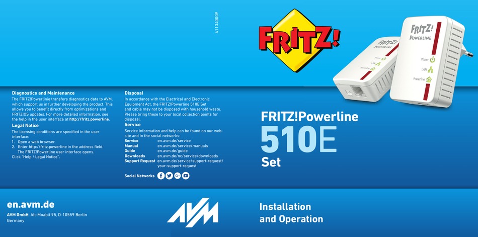 FRITZ! POWERLINE 510E INSTALLATION AND OPERATION MANUAL Pdf Download