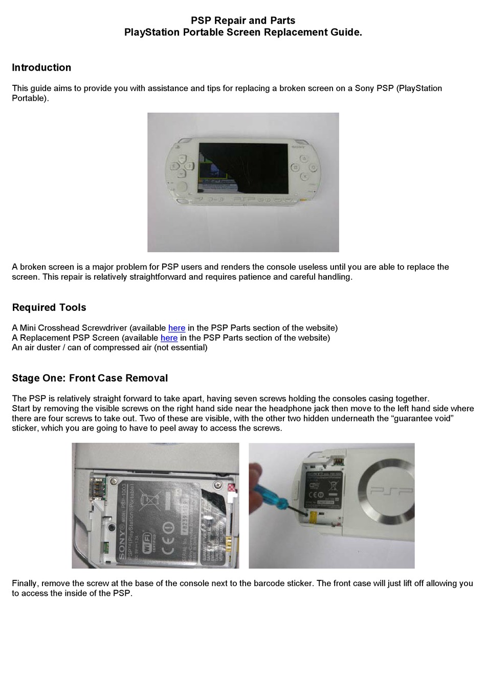SONY PLAYSTATION PORTABLE REPAIR AND PARTS Pdf Download