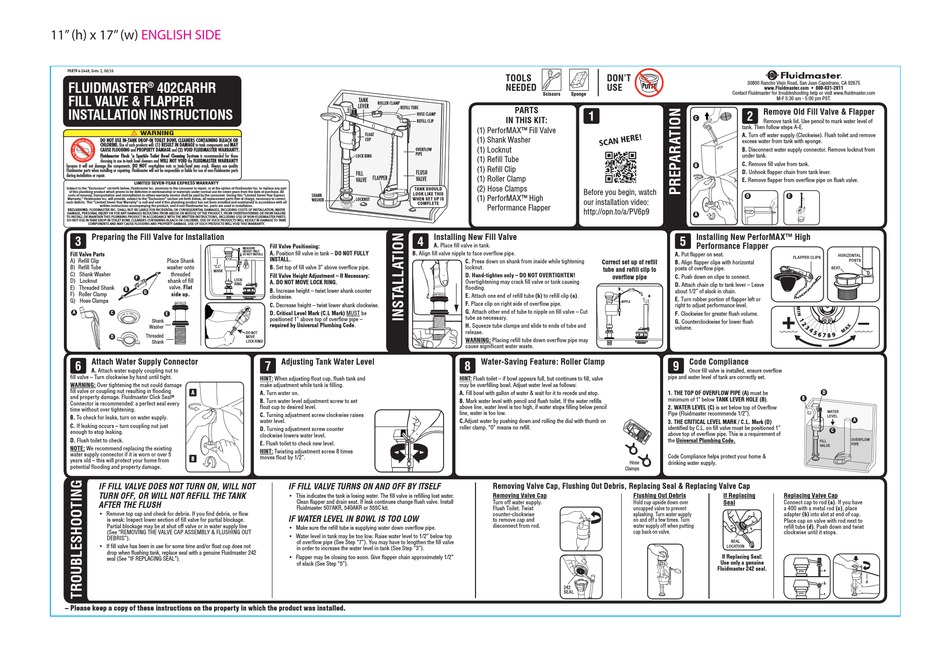 FLUIDMASTER 402CARHR INSTALLATION INSTRUCTIONS Pdf Download | ManualsLib