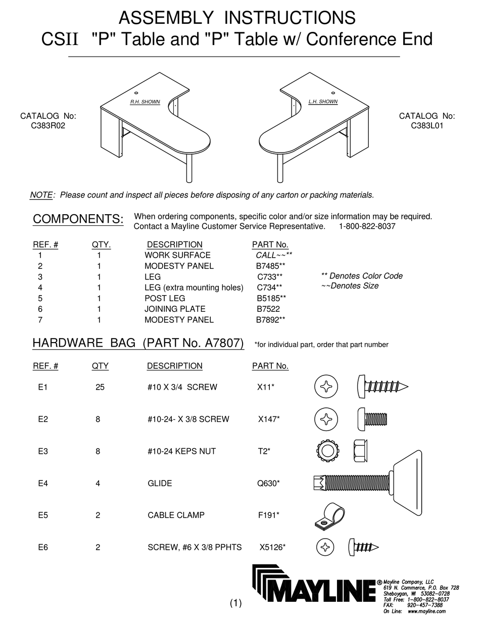 MAYLINE CSII P TABLE ASSEMBLY INSTRUCTIONS Pdf Download ManualsLib