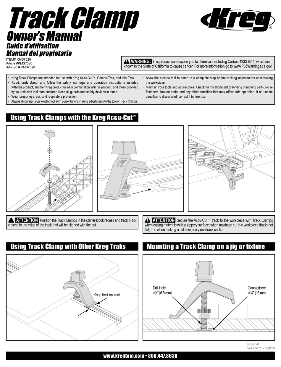 KREG TRACK CLAMP OWNER'S MANUAL Pdf Download ManualsLib