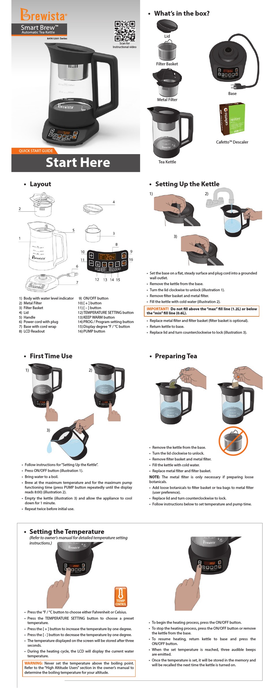 BATK12S01 Brewista Smart Brew Automatic Tea Kettle 