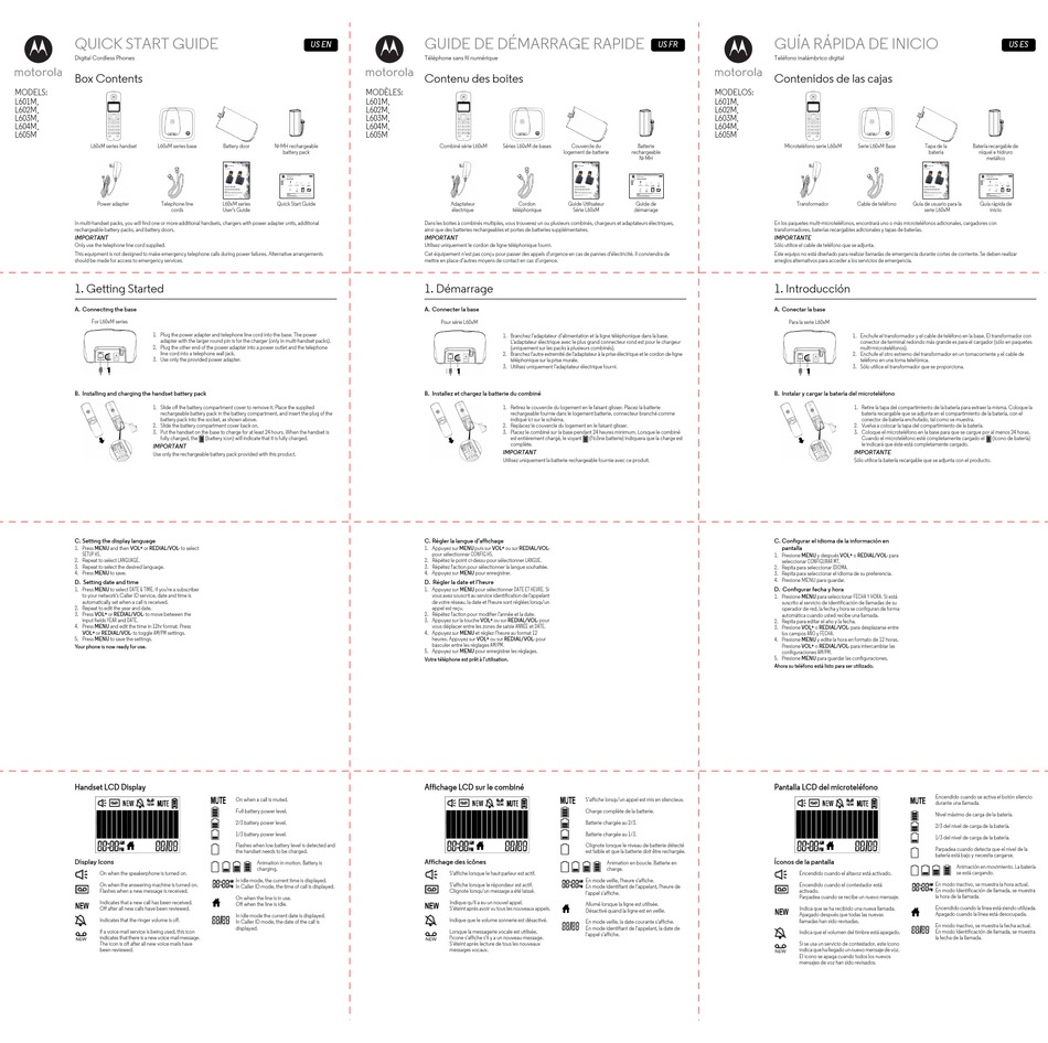 MOTOROLA L601M QUICK START MANUAL Pdf Download ManualsLib