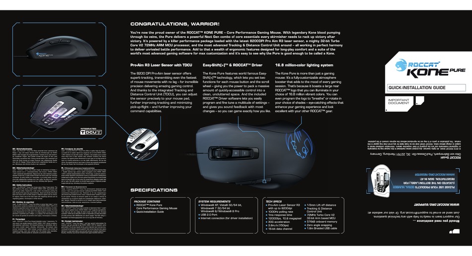 Roccat Kone Pure Quick Installation Manual Pdf Download Manualslib