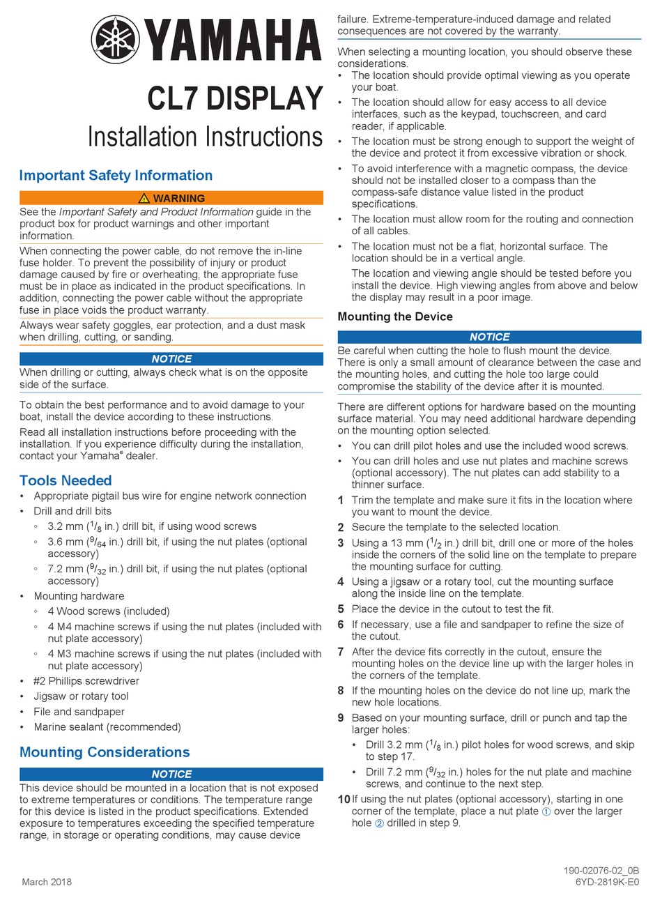 YAMAHA CL7 INSTALLATION INSTRUCTIONS Pdf Download ManualsLib