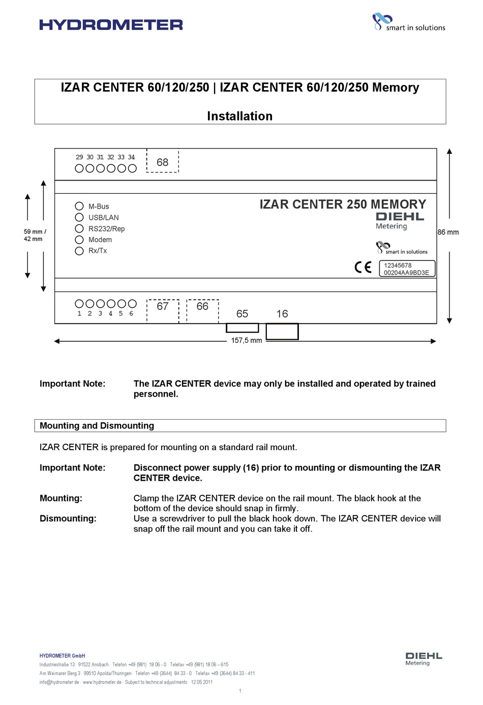 HYDROMETER IZAR CENTER 60 INSTALLATION Pdf Download ManualsLib