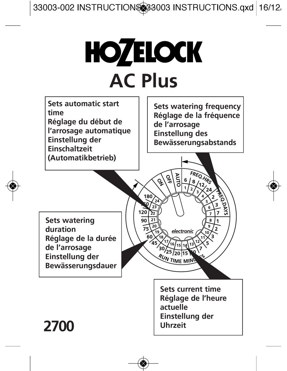 skærm Telemacos Sørge over HOZELOCK AC PLUS 2700 INSTRUCTIONS MANUAL Pdf Download | ManualsLib