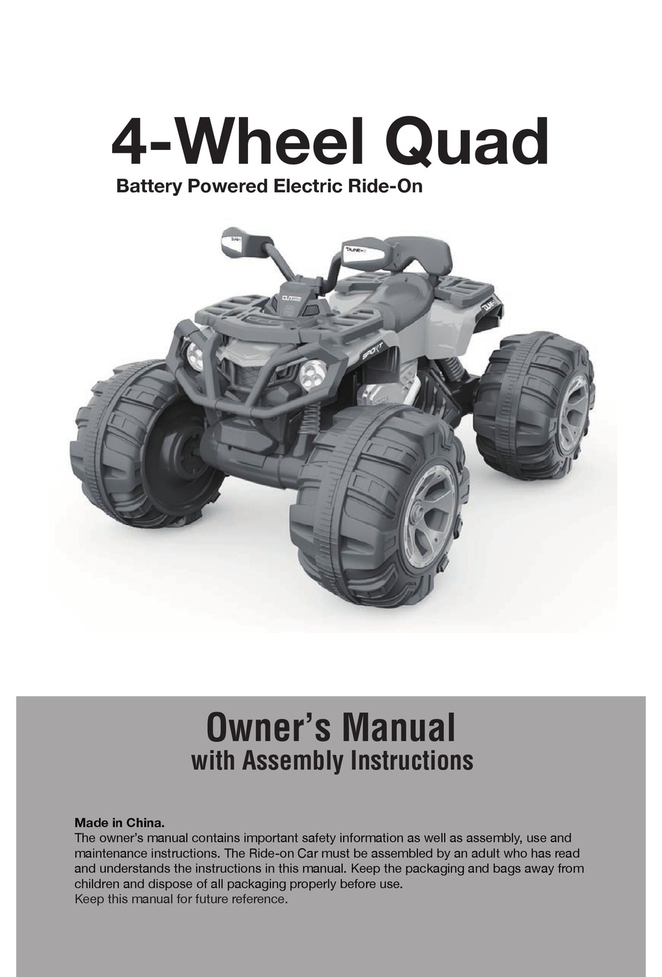TDC 4WHEEL QUAD OWNER'S MANUAL WITH ASSEMBLY INSTRUCTIONS Pdf Download ManualsLib
