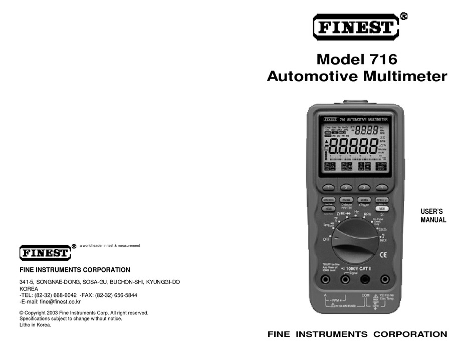 FINE INSTRUMENTS CORPORATION FINEST 716 USER MANUAL Pdf Download