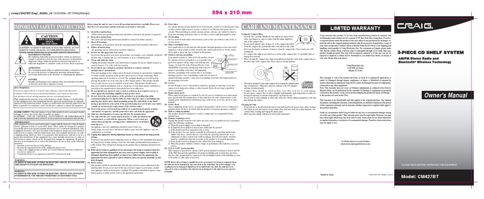 CRAIG CM427BT OWNER'S MANUAL Pdf 