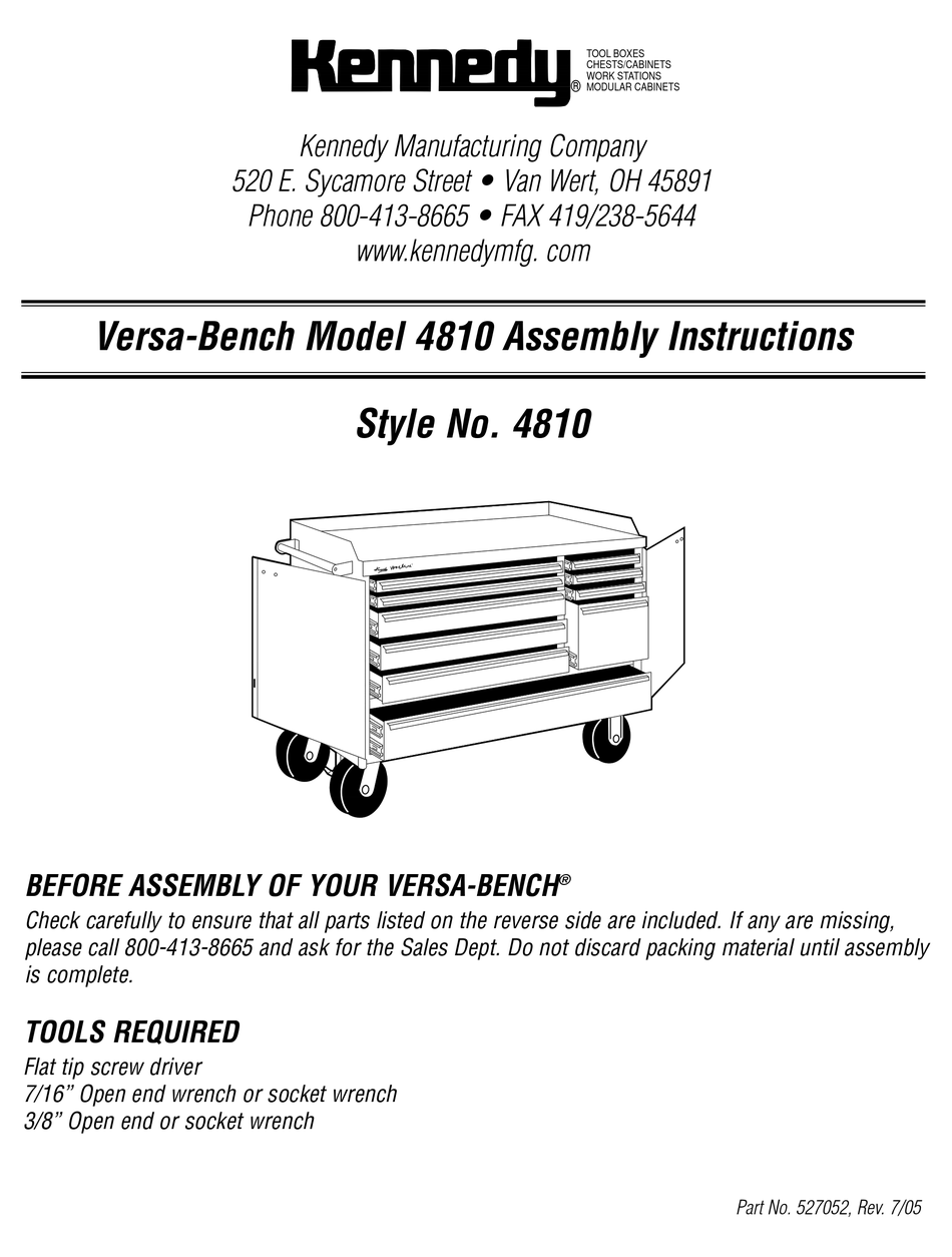 KENNEDY VERSABENCH 4810 ASSEMBLY & INSTRUCTION MANUAL Pdf Download