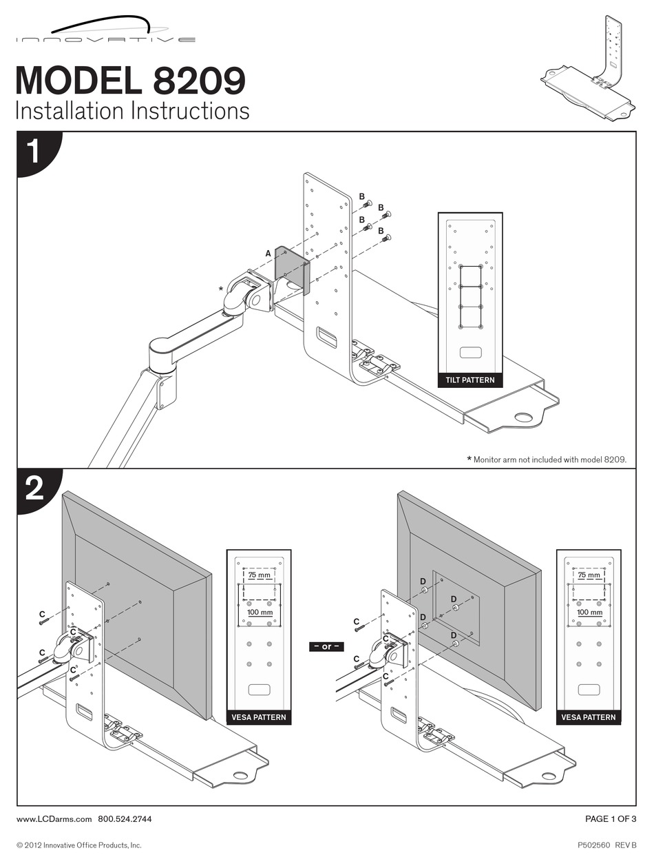 INNOVATIVE OFFICE PRODUCTS, INC. 8209 INSTALLATION INSTRUCTIONS Pdf