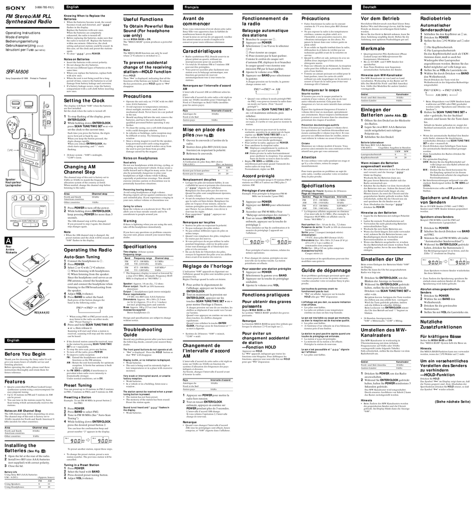 SONY SRF-M806 OPERATING INSTRUCTIONS Pdf Download | ManualsLib