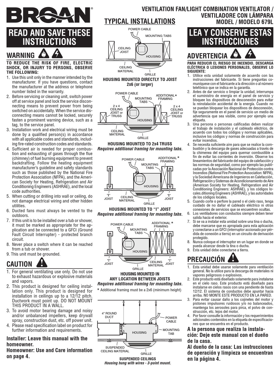 BROAN 679L INSTRUCTIONS Pdf Download ManualsLib