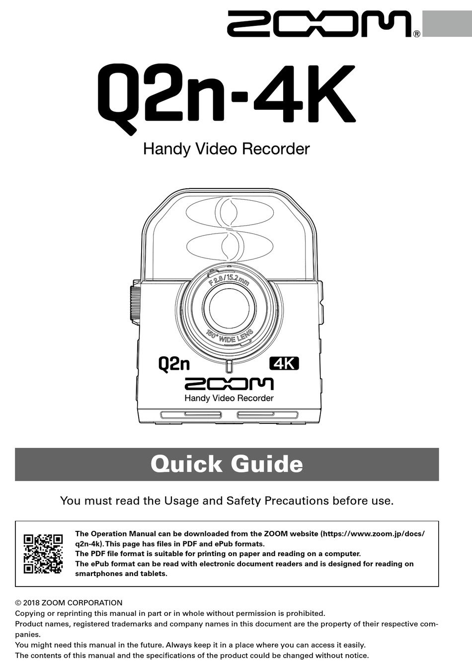 ZOOM Q2N-4K QUICK MANUAL Pdf Download | ManualsLib