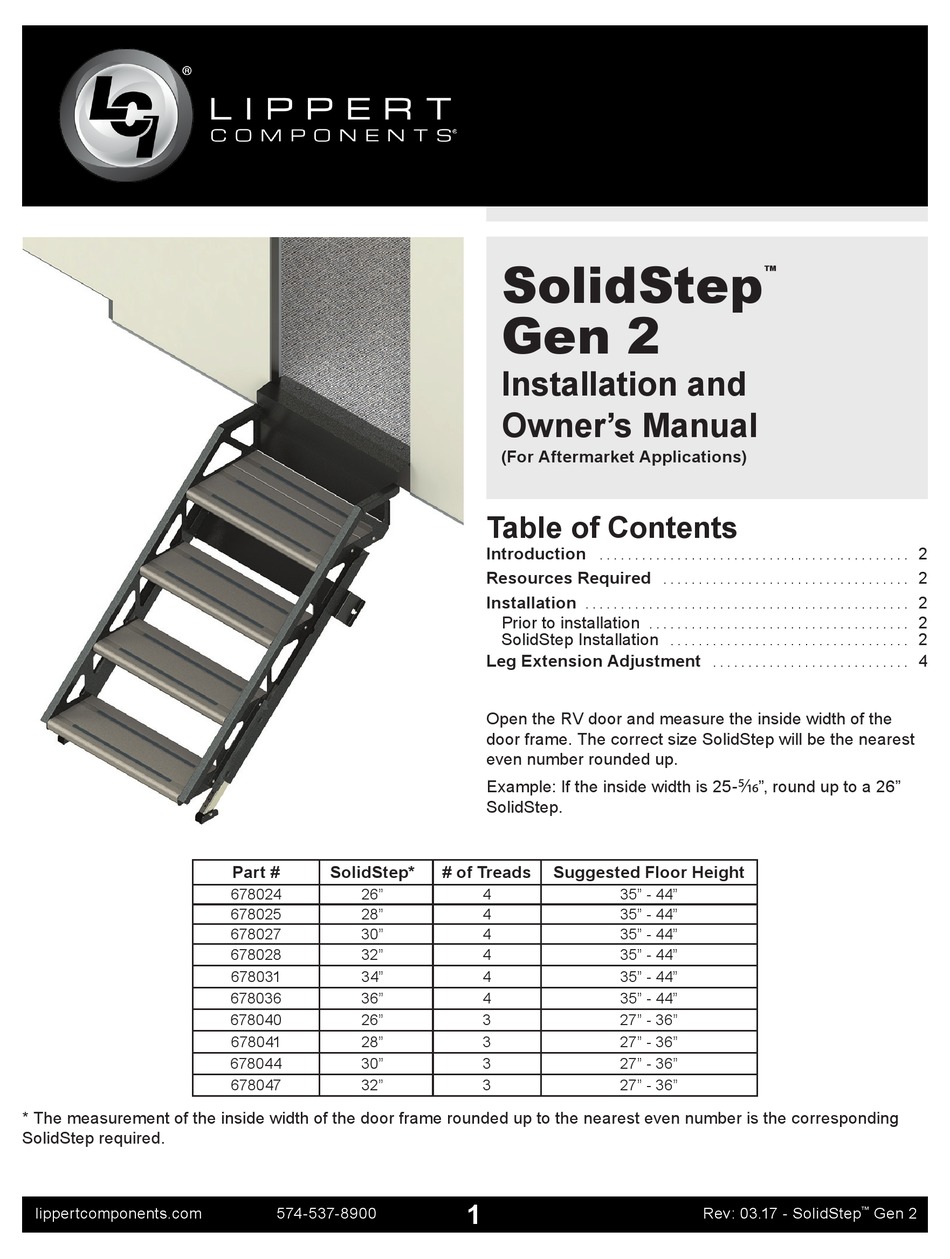 LIPPERT SOLIDSTEP GEN 2 INSTALLATION AND OWNER'S MANUAL Pdf Download