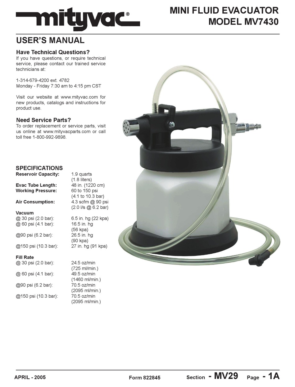 MITYVAC MV7430 USER MANUAL Pdf Download ManualsLib