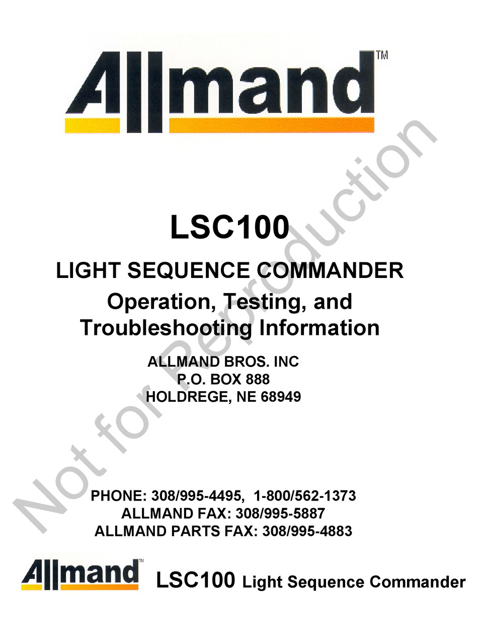 Allmand Lsc100 Operation Testing And
