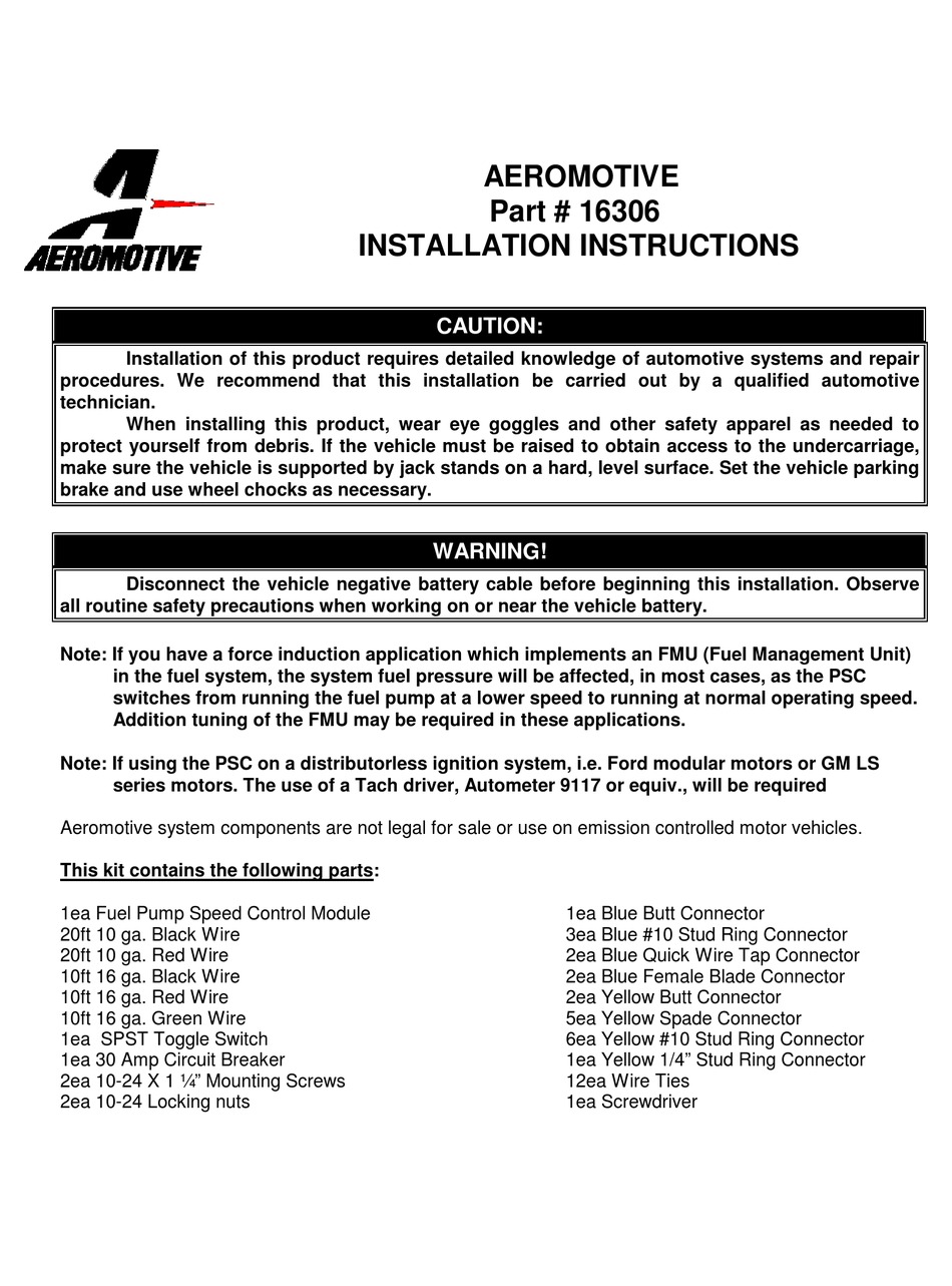 AEROMOTIVE 16306 INSTALLATION INSTRUCTIONS MANUAL Pdf Download ManualsLib
